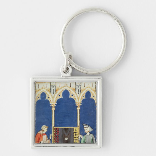 Två Backgammonspelare Fyrkantig Silverfärgad Nyckelring (Framsidan)