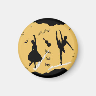 Två Ballet Dancers och Music på Golden Beige Färg Magnet