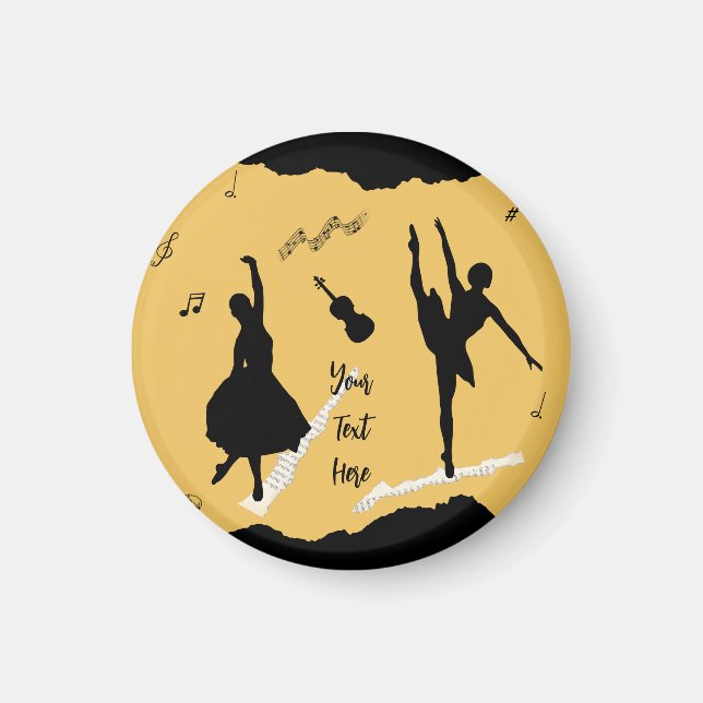 Två Ballet Dancers och Music på Golden Beige Färg Magnet (Framsidan)