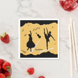 Två Ballet Dancers och Music på Golden Beige Färg Pappersservett