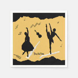 Två Ballet Dancers och Music på Golden Beige Färg Pappersservett