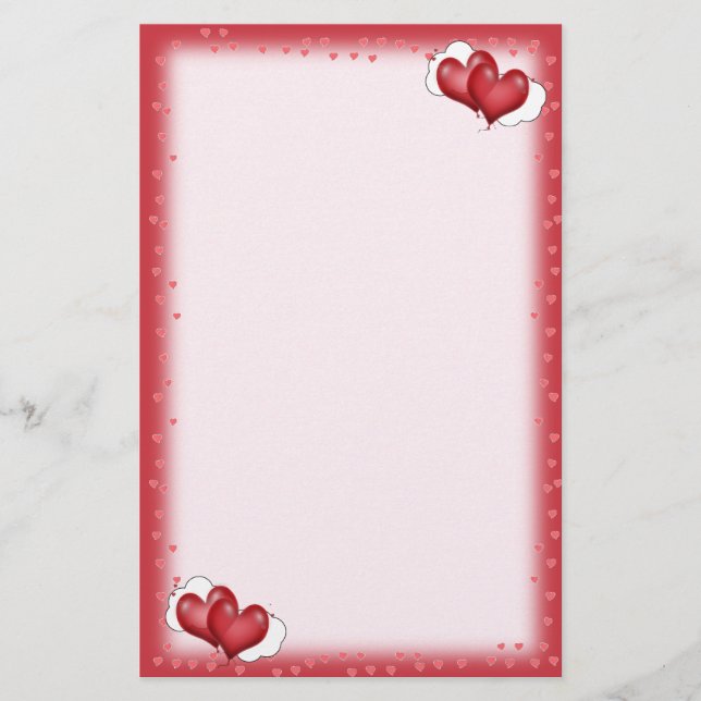 Två ballonghjärtan med moln brevpapper (Framsida)