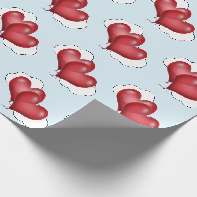 Två ballonghjärtan med molnpappersinslag presentpapper (Hörn)