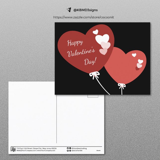 Två ballonghjärter Glad Alla hjärtans dag-kort Helg Vykort (Two Balloon Hearts Happy Valentine's Day Card, Small Business Promotion)
