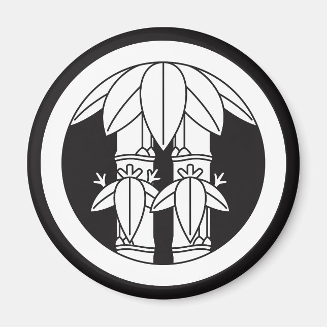 Två bambur med bambublad i cirkel magnet (Framsidan)