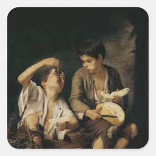 Två barn som äter en melon och druvor, 1645-46 fyrkantigt klistermärke