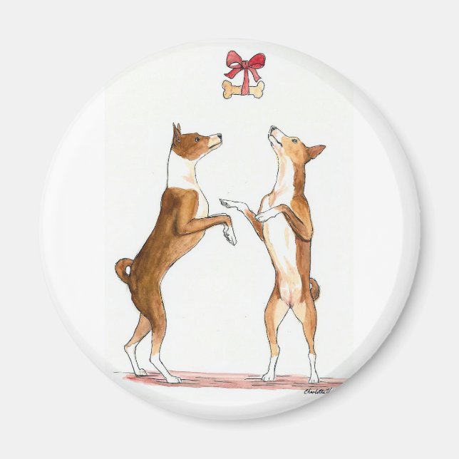 Två baskenjis Dancing Hund Art Magnet (Framsidan)