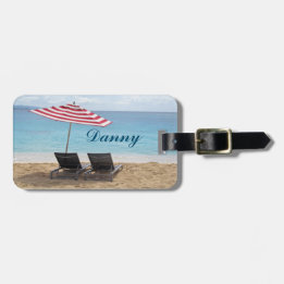 TVÅ BEACH CHAIRS I JAMAICA LUGGAGE TAG BAGAGEBRICKA