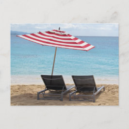 TVÅ BEACH CHAIRS UNDER EN UMBRELLA VYKORT