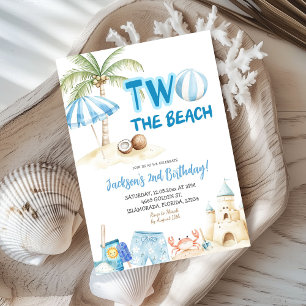 Två: "Beach Coastal Theme Boy 2 Birthday" Inbjudningar
