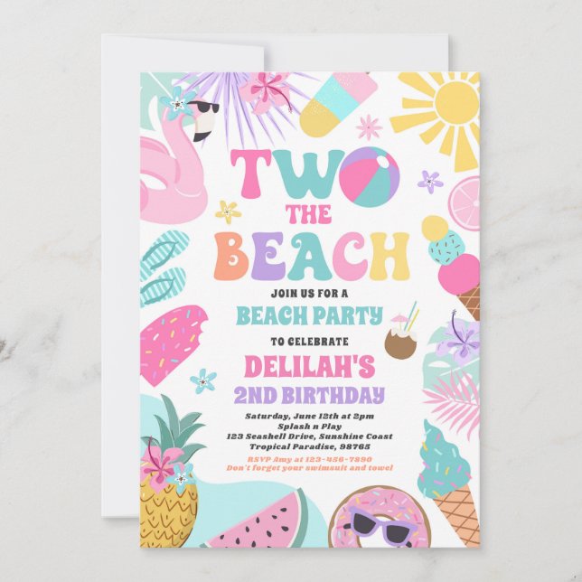 Två Beach Sommaren 2:a födelsedagen Beach Party Inbjudningar (Framsida)