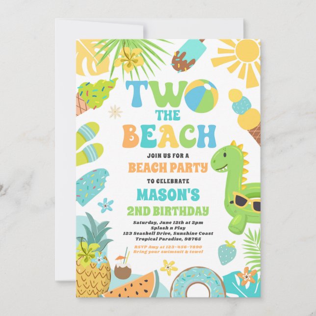Två Beach Sommaren 2:a födelsedagen Beach Party Inbjudningar (Framsida)