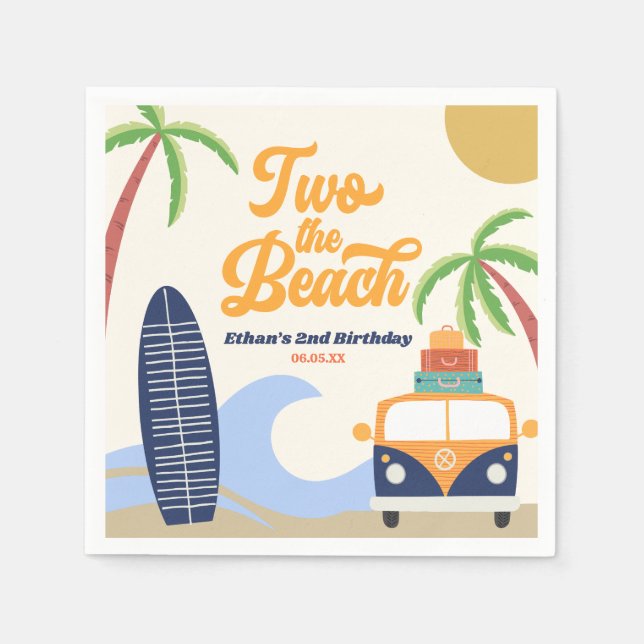Två Beach-Surfan blått 2:a födelsedagen Party Pappersservett (Framsidan)