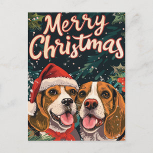 Två Beagle God jul Helg Vykort