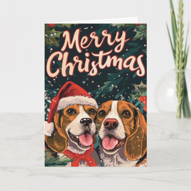 Två Beagle God jul Personlig Helgkort (Framsida)