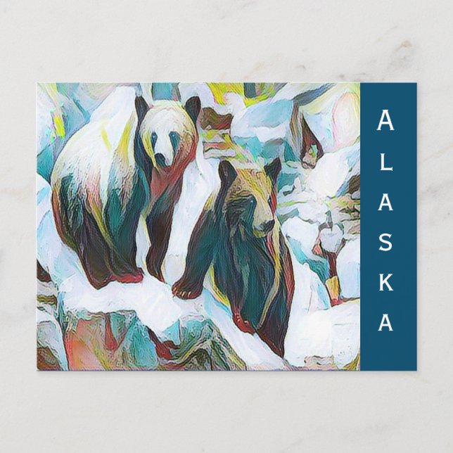 Två Bears Bears i Winter Wildlife Art Alaska Vykort (Framsida)