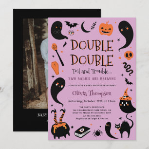 Två bebisar bryggs Tvillingar Halloween Baby Showe Inbjudningar