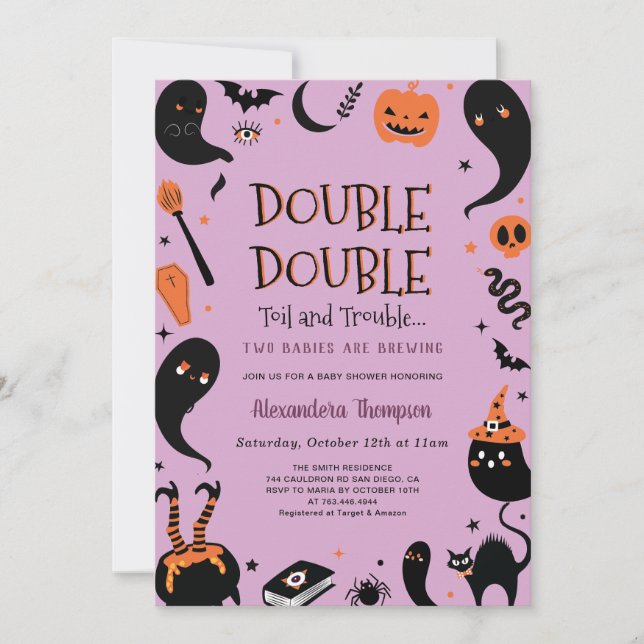 Två bebisar bryggs Tvillingar Halloween Baby Showe Inbjudningar (Framsida)