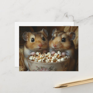 Två bedårande hamstrar med popcorn vykort