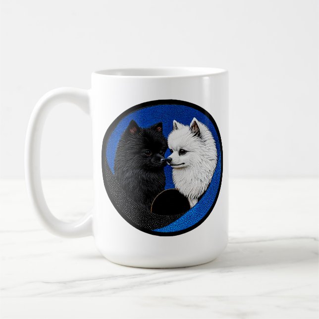 Två bedårande spitzhundar kaffemugg (Vänster)