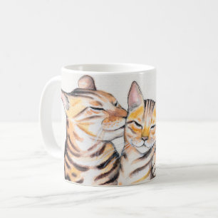 Två bengal-vattenfärgsbilder för katter kaffemugg