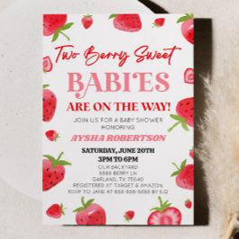 Två berry Sweet Spädbarn Strawberry Twin Baby Show Inbjudningar