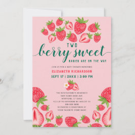 Två Berry Sweet Spädbarn Twin Strawberry Baby Show Inbjudningar