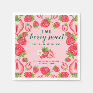 Två Berry Sweet Spädbarn Twin Strawberry Baby Show Pappersservett