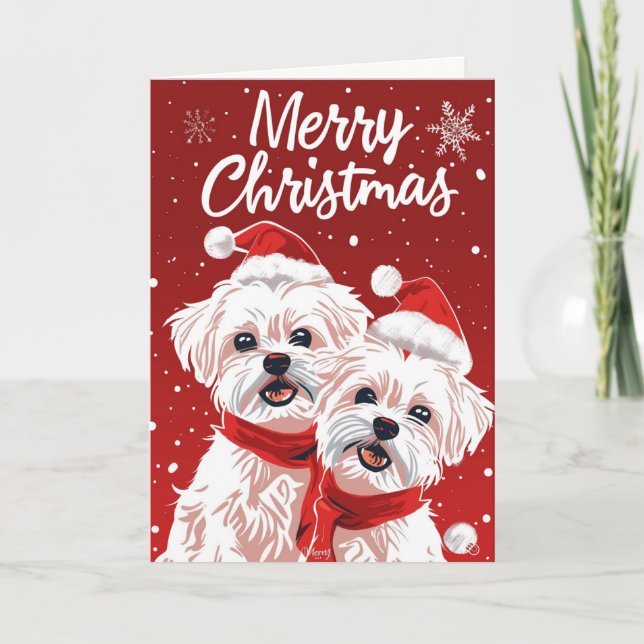 Två Bichon Frise God jul Personlig Helgkort (Framsida)
