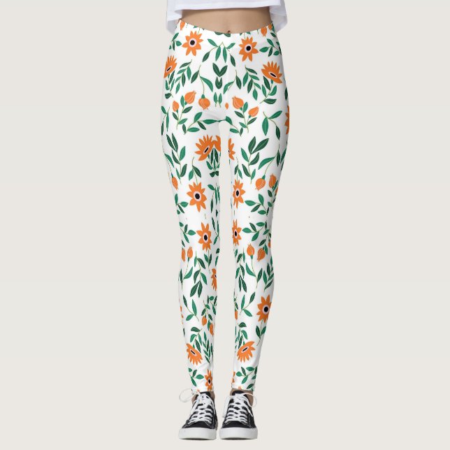 Två bilder av blommiga leggings visar  (Framsida)
