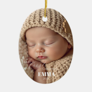 Två bilder Minimalistisk Baby Första Julen Julgransprydnad Keramik