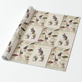 Två bildmönster Vintage franska hattar presentpapp Presentpapper
