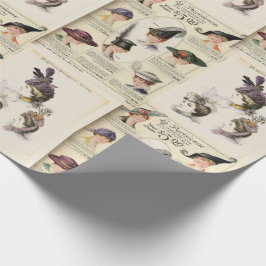 Två bildmönster Vintage franska hattar presentpapp Presentpapper
