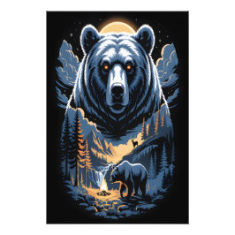 Två björnar i den mörka skogen 3 fototryck