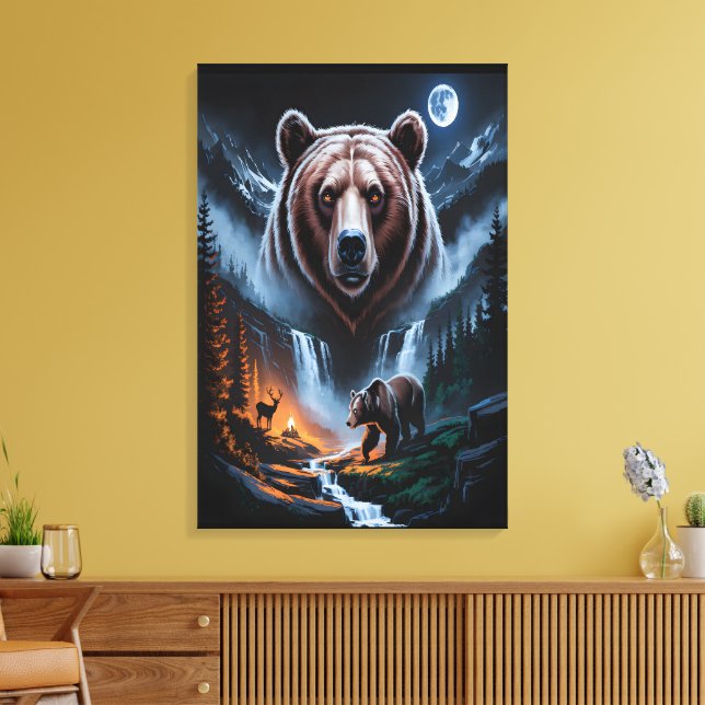 Två björnar i den mörka skogen 4 canvastryck (Insitu (Vardagsrum))
