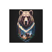 Två björnar i den mörka skogen