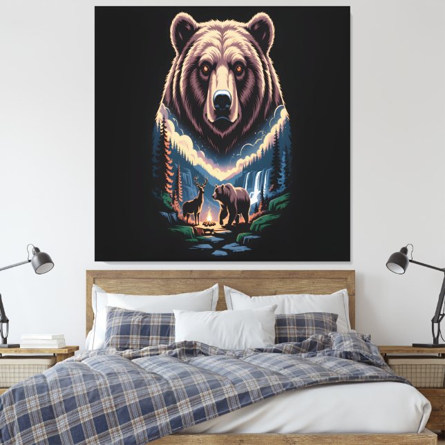 Två björnar i den mörka skogen canvastryck (Insitu (sovrum))