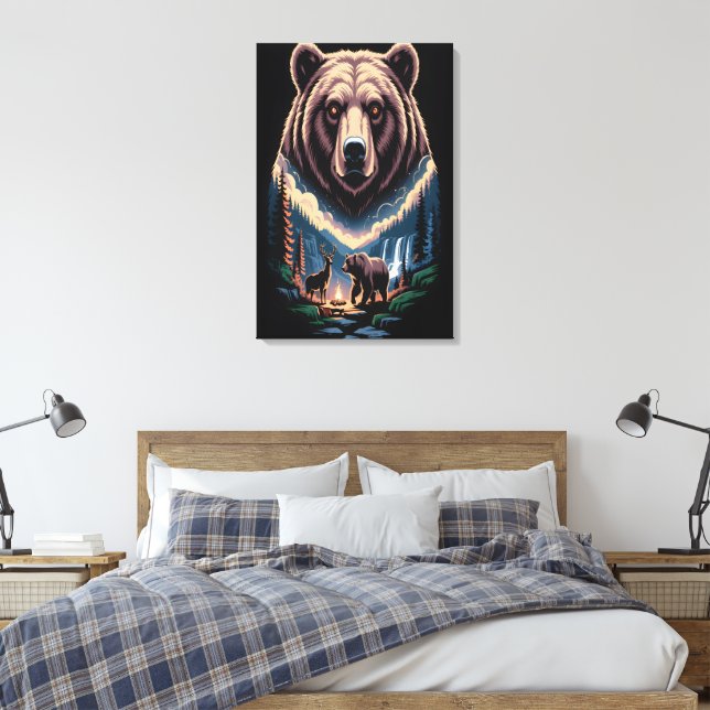 Två björnar i den mörka skogen canvastryck (Insitu (sovrum))