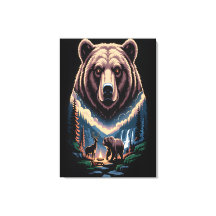 Två björnar i den mörka skogen