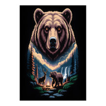 Två björnar i den mörka skogen