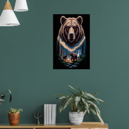 Två björnar i den mörka skogen poster