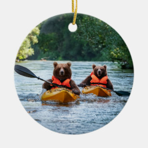 Två björnar Kayaking Julgransprydnad Keramik