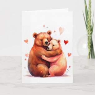 Två björnar kramar varandra för Valentines day Kort