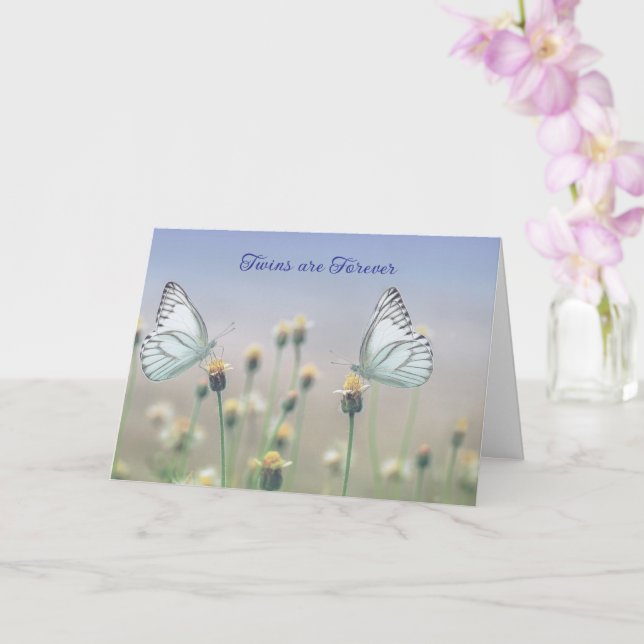 Två blå Butterflies Twin-förlustsympati Kort (Orkide)