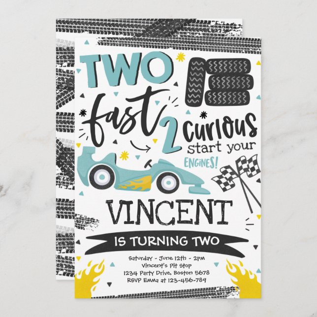 Två blå Födelsedagsfest blå Tävling-kort, andra fö Inbjudningar (Fram/baksida)