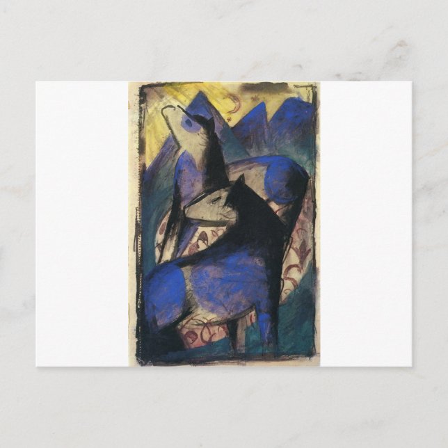 Två blå hästar av Franz Marc Vykort (Framsida)