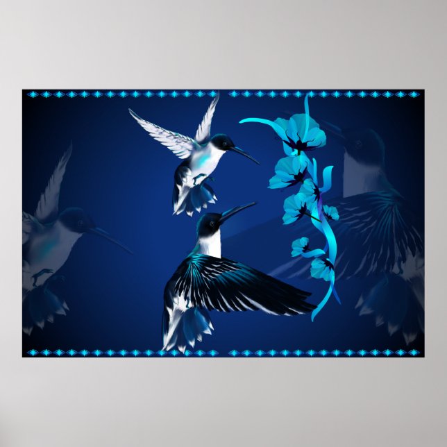 Två blå Hummingbird-Yardsign Poster (Framsidan)