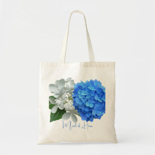 Två blå Hydrangeas Personlig Namn Tote Tygkasse