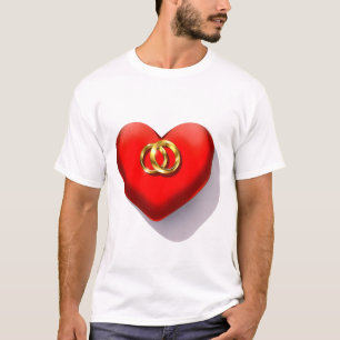 Två blanka guld bröllop-ringar i kapslat läge t shirt