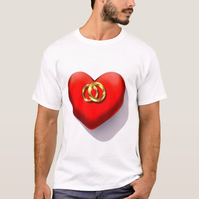Två blanka guld bröllop-ringar i kapslat läge t shirt (Framsida)